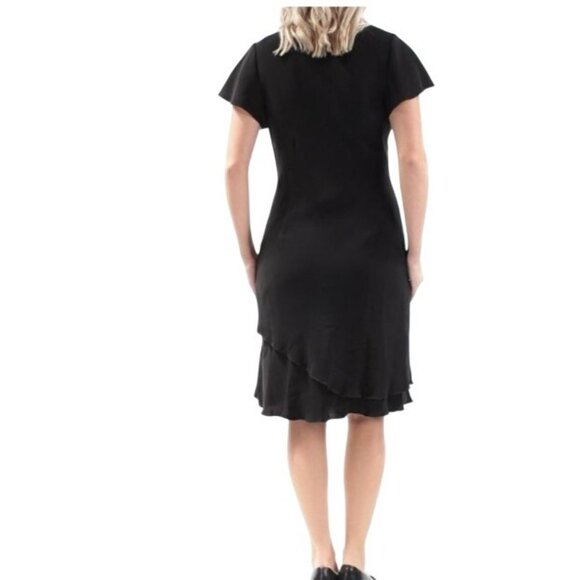 S.L. Fashions Womens Elegant Black Size 8 Petite V-Neck Layered Hem Dress Party - Picture 2 of 12